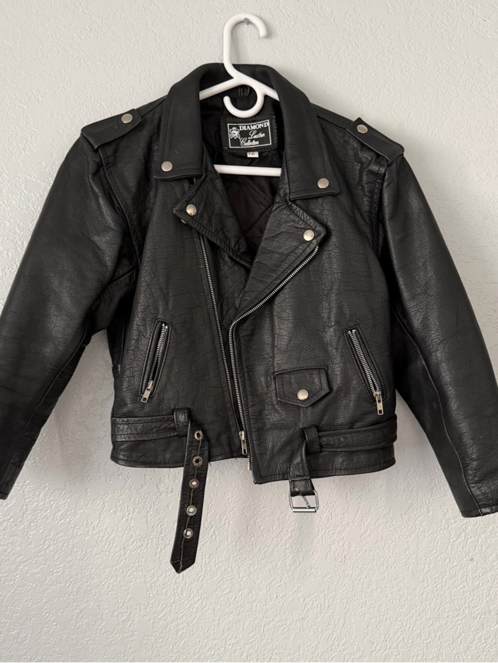 Diamond Supply Co. Black Leather Cropped Biker Jacket